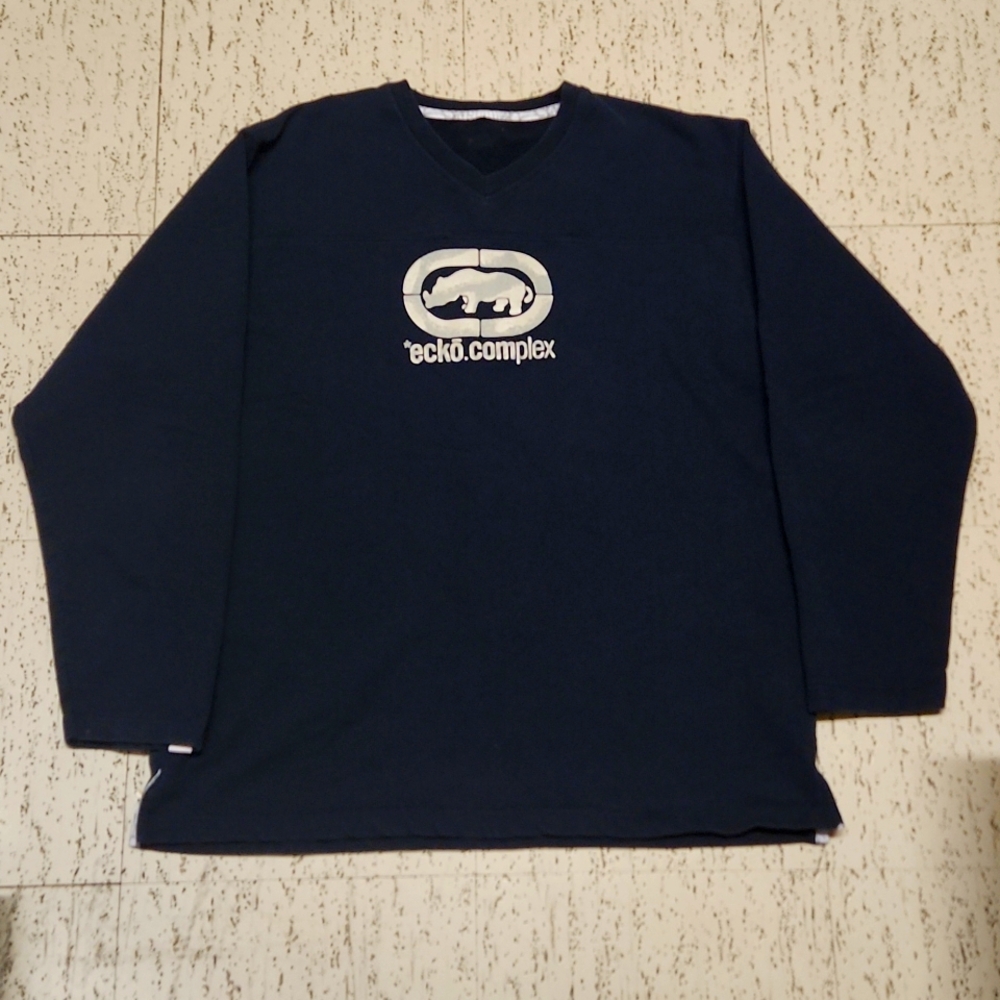 Ecko Unlimited Complex Dark Navy Blue Long Sleeve Pullover Sweater Vintage Y2K